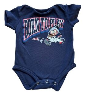 New England Patriots Mickey Mouse Navy Blue 'Born to Play' Bodysuit Baby 3-6M